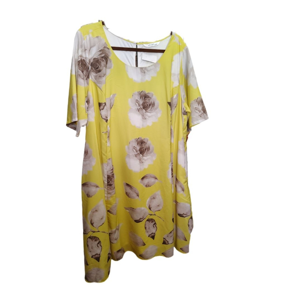 eShakti Custom Yellow Floral Swing Dress | Pockets | Lined | Plus Size - Picture 3 of 11